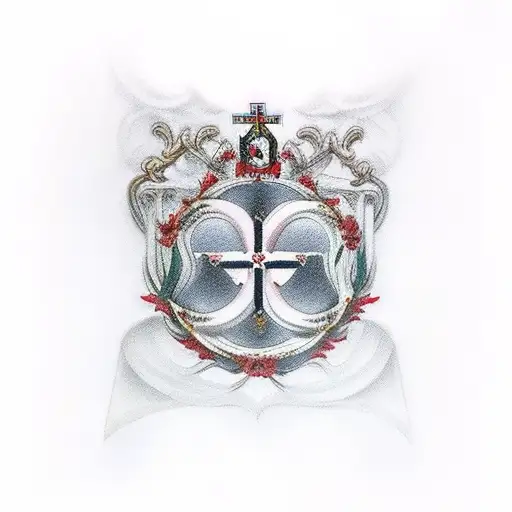 Ave Maria, colored, red cloth.  tattoo design idea