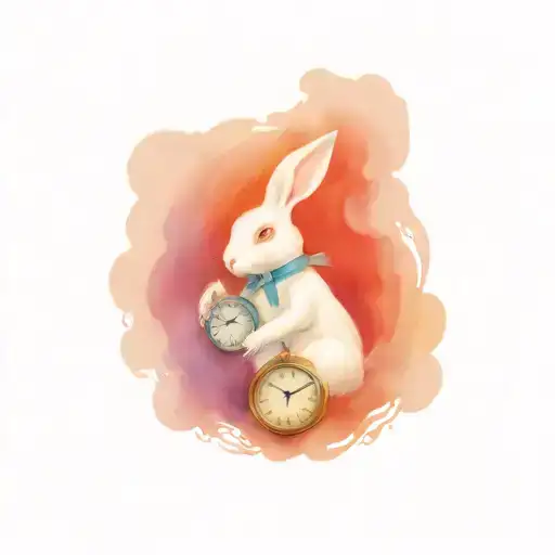 White rabbit with pocket watch peter pan tattoo design idea