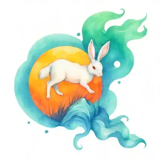 White rabbit in neverland island tattoo design idea