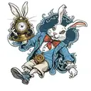 White rabbit with pocket watch peter pan tattoo design idea