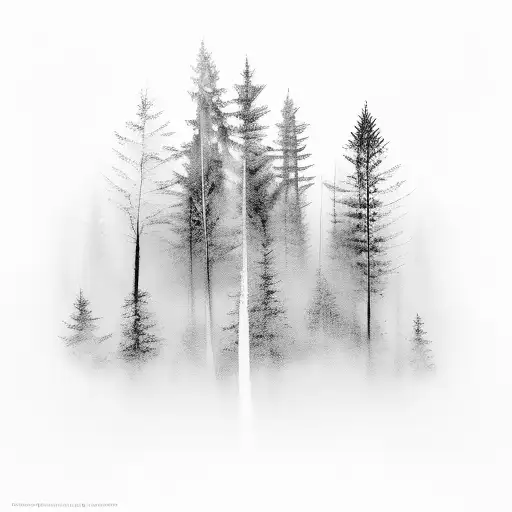 dense forrest full of only dead trees and light fog tattoo design idea