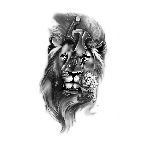 a lion with a sword tattoo design idea