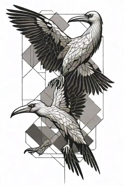 Geometric simple forearm tattoo containing the concepts: stork bird and engineering tattoo design idea