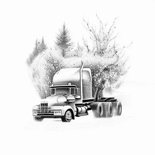 truck tractor and f-14i n apple orchard tattoo design idea