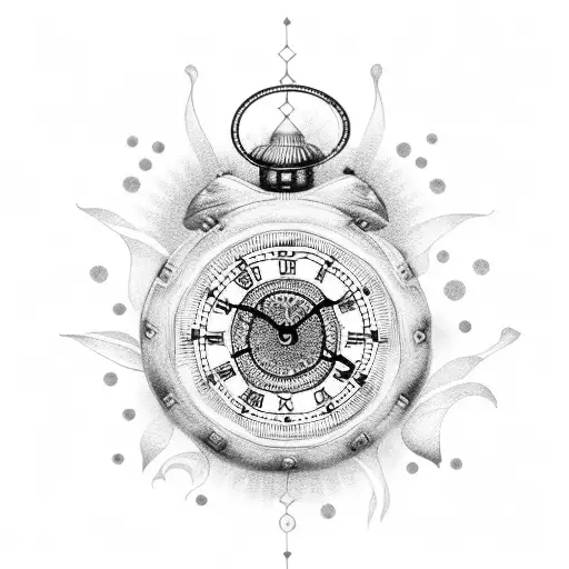 Jasmine flower and clock steampunk tattoo design idea