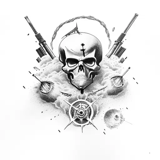 Death with army theme nuclear bomb fire  tattoo design idea