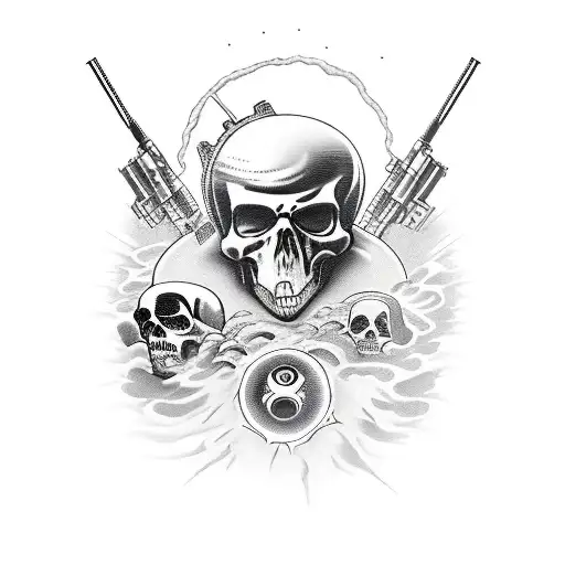 Death with army theme nuclear bomb fire  tattoo design idea