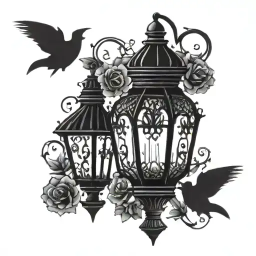 Gothic lantern tattoo design idea