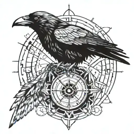 Crow head, compass and Ink bottle tattoo design idea