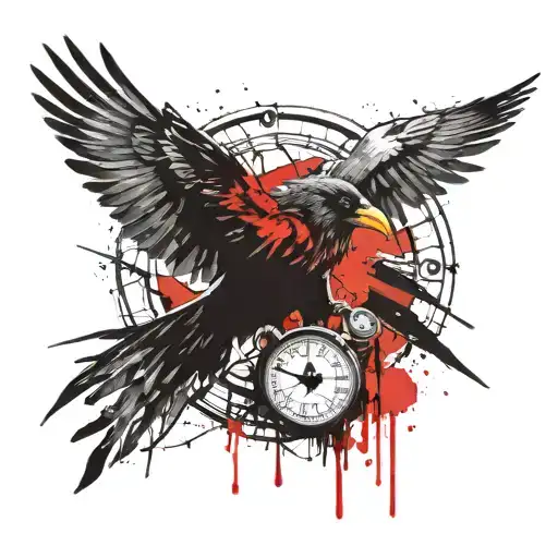 Crow head, compass and Ink bottle tattoo design idea