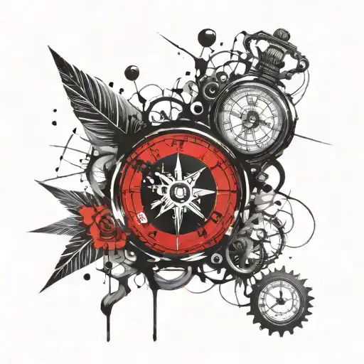 clock, compass and ink bottle  tattoo design idea