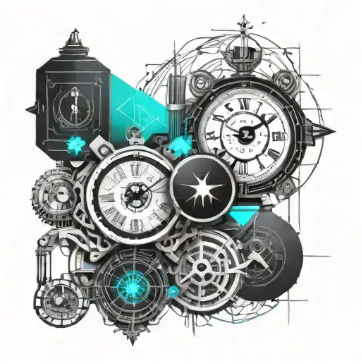 clock, compass and ink bottle  tattoo design idea