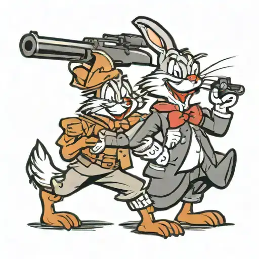 bugs bunny shooting a duck with a shotgun, then have daffy duck looking surpised  tattoo design idea