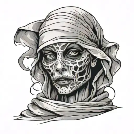 mummy face with torn bandages  tattoo design idea