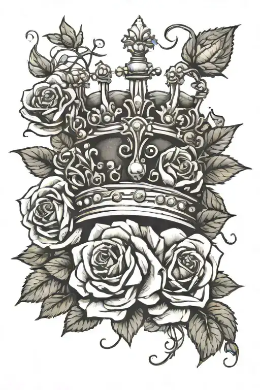 crown and roses intertwined tattoo design idea