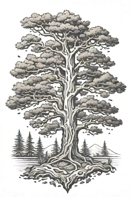 Old growth cedar tree tattoo design idea