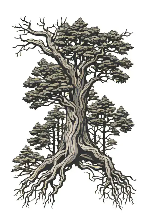 Old growth cedar tree tattoo design idea
