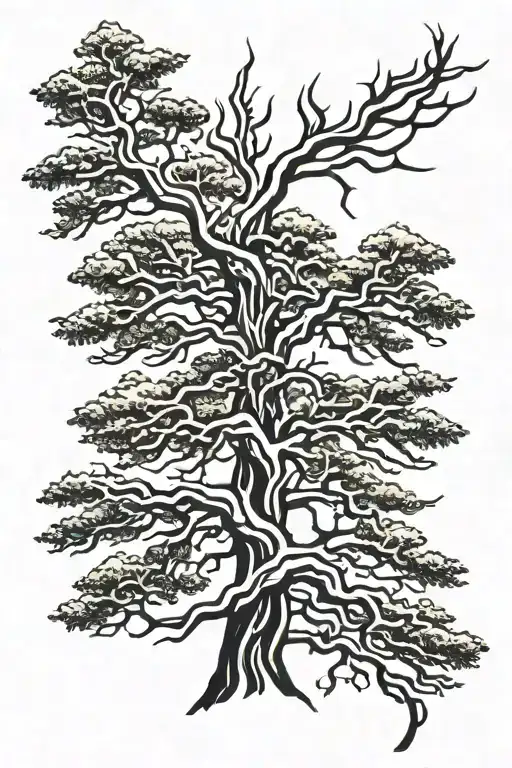 Old growth cedar tree tattoo design idea