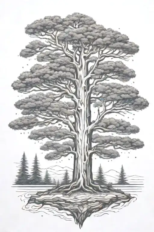 Old growth cedar tree tattoo design idea