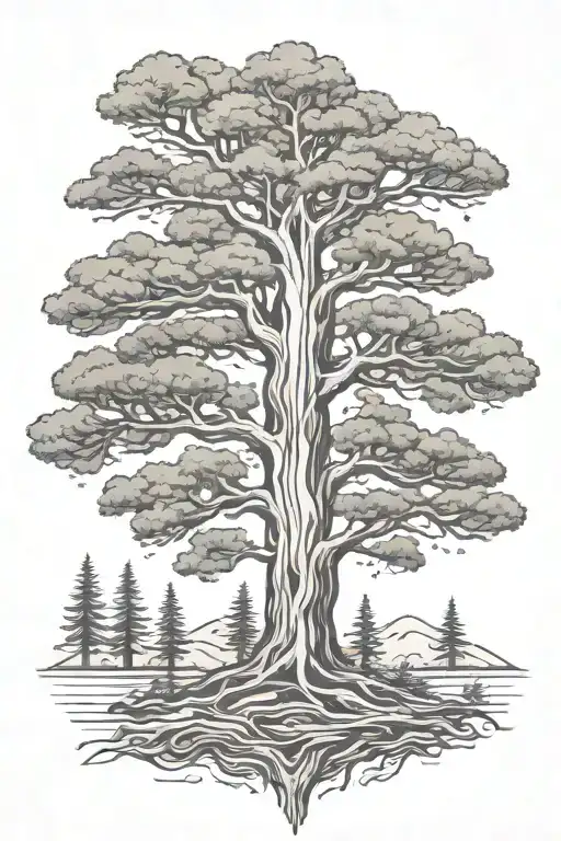 Old growth cedar tree tattoo design idea