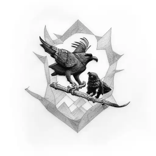 Odin's two ravens in dark clouds  tattoo design idea