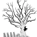 dead oak tree with raven perched on tombstone under tree tattoo design idea