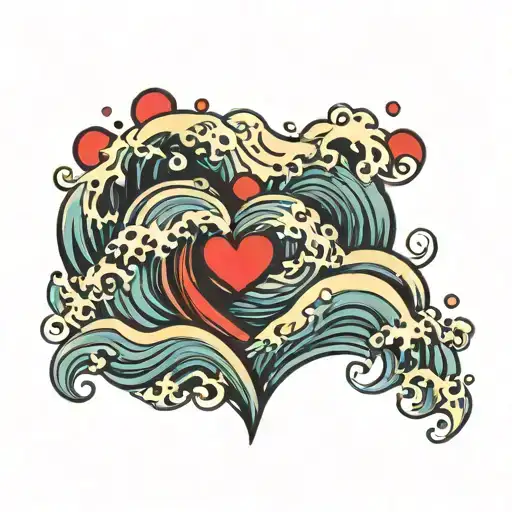 wave and heart shape tattoo design idea