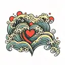 wave and heart shape tattoo design idea