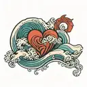 wave and heart shape tattoo design idea