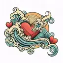 wave and heart shape tattoo design idea