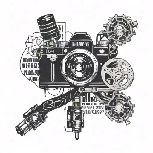 A collage of iconic Wiz Khalifa lyrics intertwined with camera film reels, representing the client's passion for both music and videography tattoo design idea