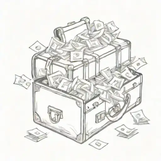 A briefcase overflowing with money, symbolizing abundance and prosperity in business endeavors tattoo design idea