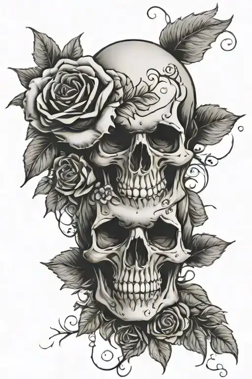 laugh now cry later skull and roses tattoo design idea