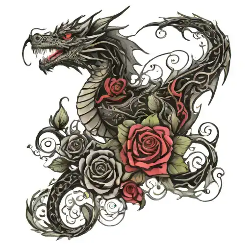 a dragon made out of black roses  tattoo design idea
