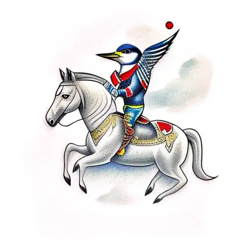 woodpecker riding a horse tattoo design idea