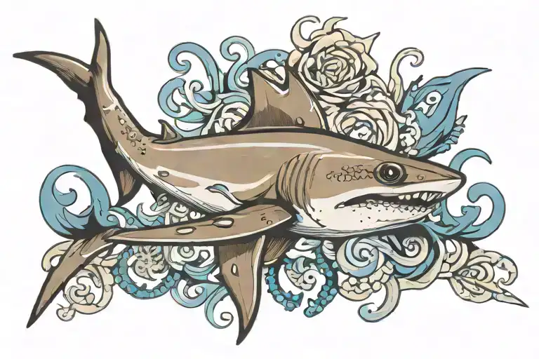 black tip reef shark blue crab claw stingray barb tattoo design idea