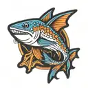 tattoo that includes black tip shark fin, blue crab claw, stingray tail and barb, alabama tattoo design idea