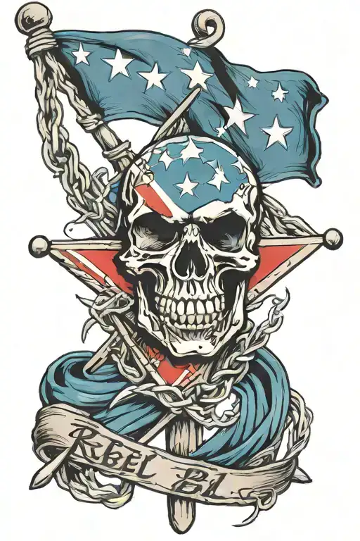 rebel flag with barb wire wrapped tattoo design idea