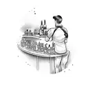 A bartender mixing cocktails on a skateboard tattoo design idea