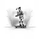 A bartender mixing cocktails on a skateboard tattoo design idea