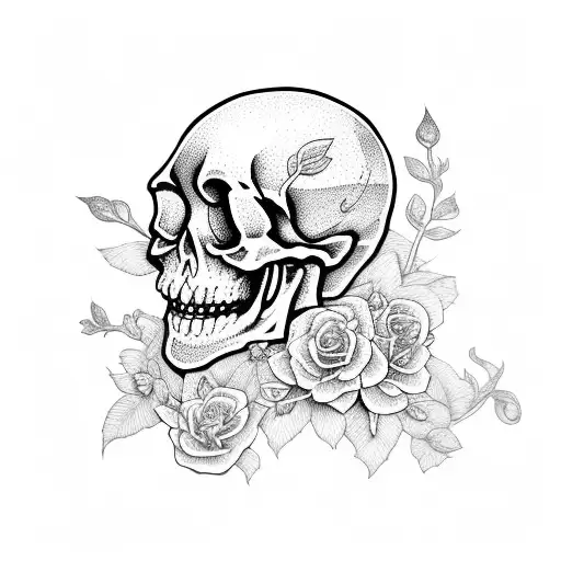 skeleton with flowers growing out tattoo design idea