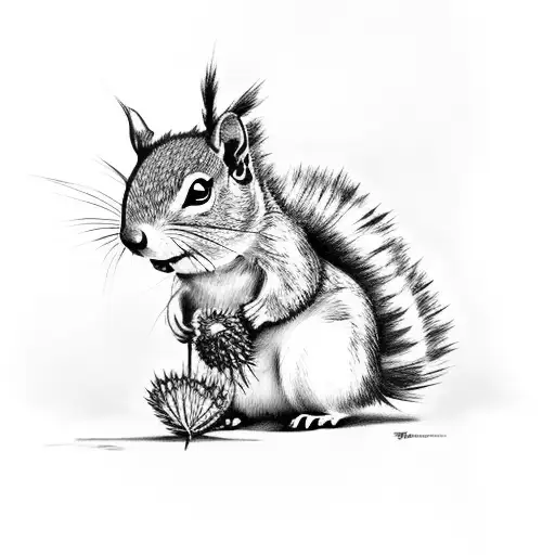 Scottish knight and squirrel below with thistles  tattoo design idea