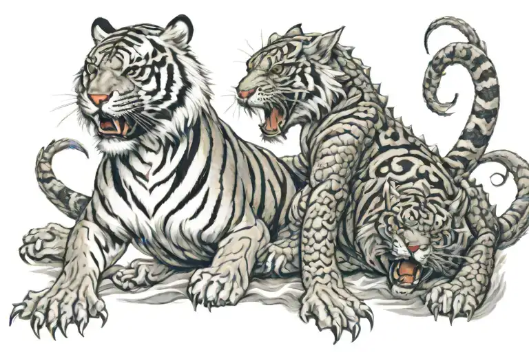 Tiger fighting a dragon tattoo design idea