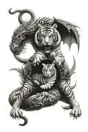 Tiger, dragon with wings, yin yang with samurai tattoo design idea