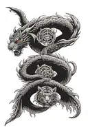 Tiger, dragon with wings, yin yang with samurai tattoo design idea