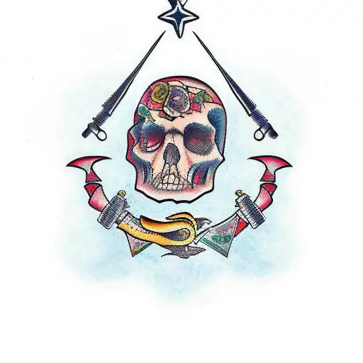  Chicano gangster girl with tattoos and weapons tattoo design idea