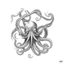 A tattoo featuring a sinister octopus surrounded by gothic symbols tattoo design idea