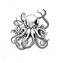 A tattoo featuring a sinister octopus surrounded by gothic symbols tattoo design idea