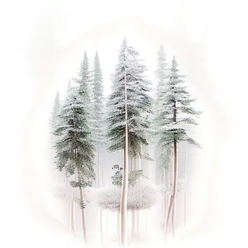 A serene river flowing through a mystical woods with hidden fairies in a minimalist style tattoo design idea