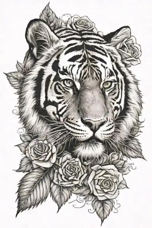 tiger and roses tattoo design idea